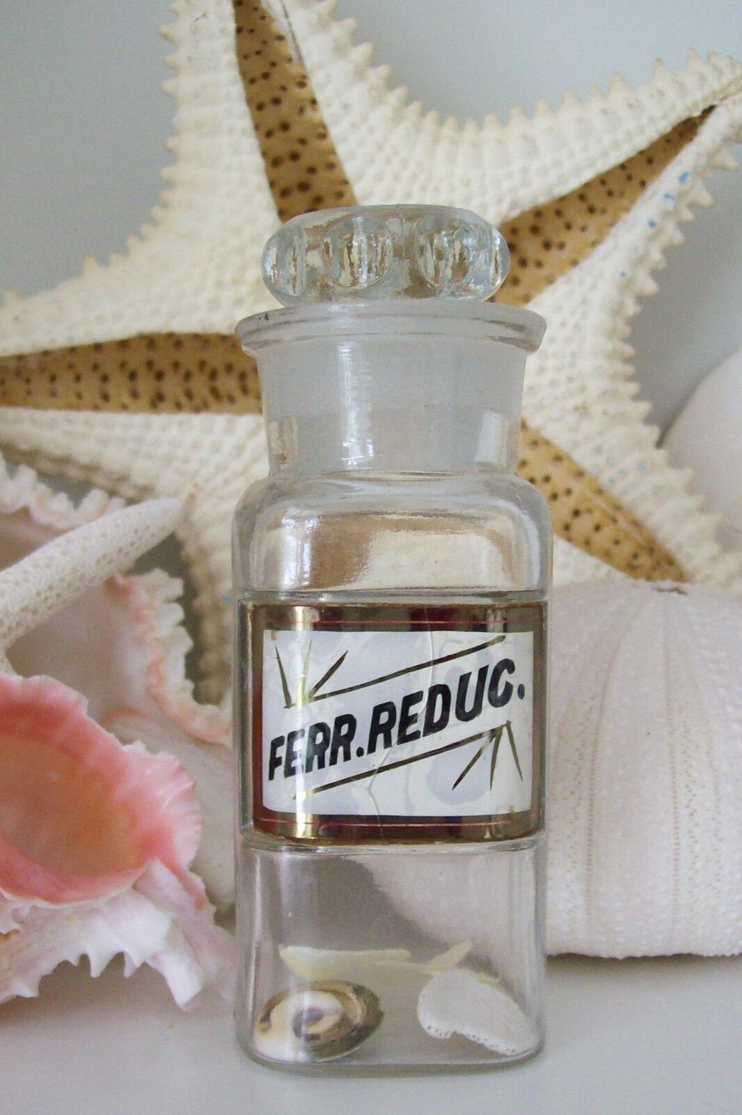 Extremely RARE 5 Inch Glass Label LUG Apothecary Bottle~FERR.REDUC.~Reduced Iron