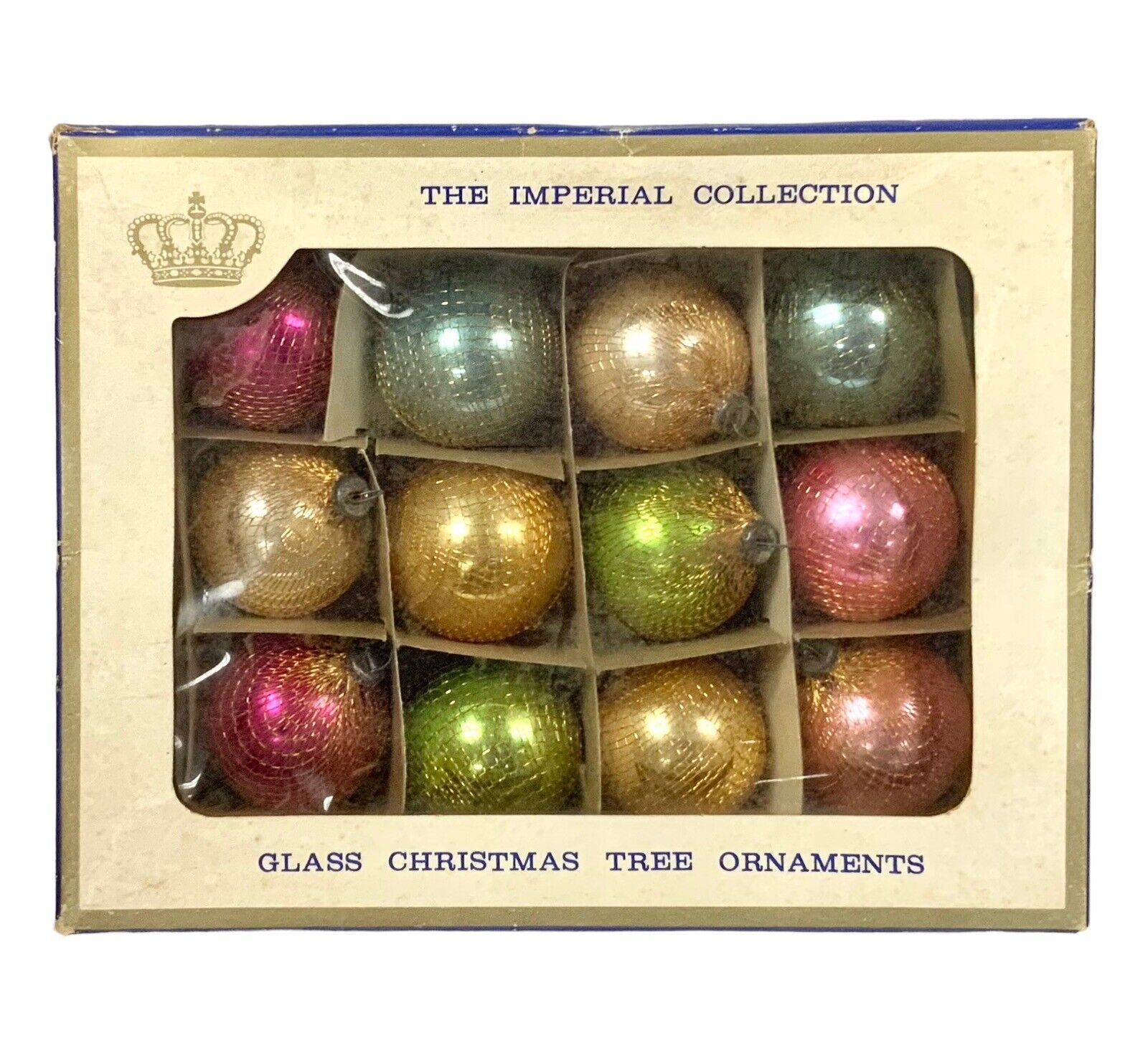 ViTG Sears Glass Christmas Ornaments Gold Netting  Imperial Collection 12 - 1.5”