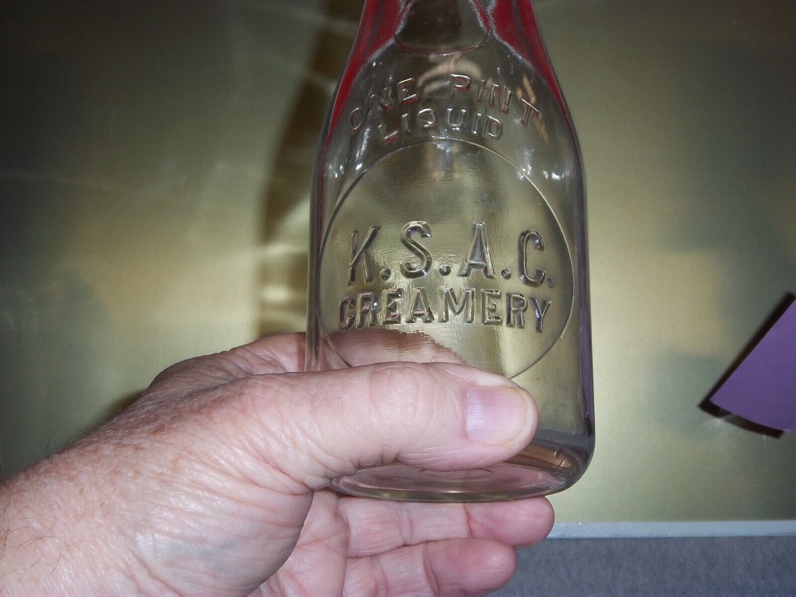 RARE K-STATE K.S.A.C. CREAMERY 1 Pint Liquid Bottle / Marked 7-26 on Bottom 