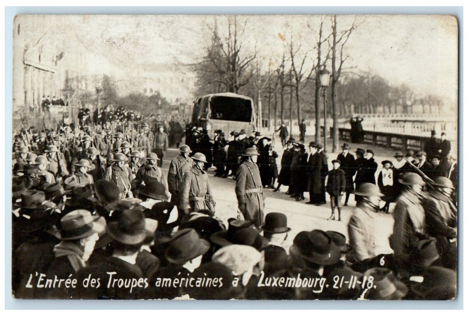 1918 The Arrival Of The American Troops In Luxemburg WWI RPPC Photo Postcard