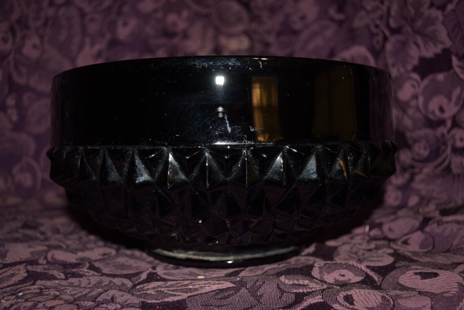Glass Black Amethyst Milk Glass Hobnail Vintage Bowl Large 9.5\