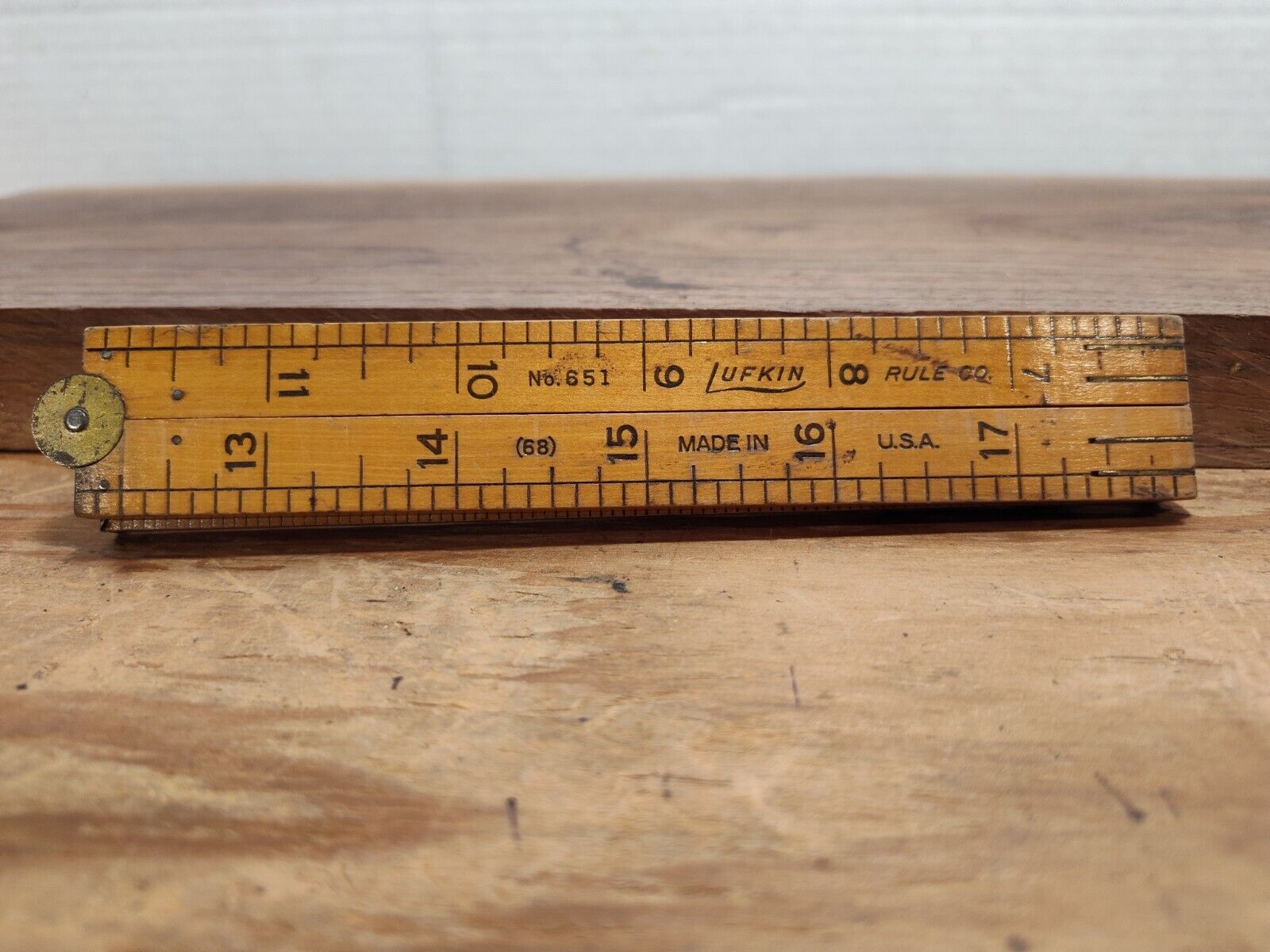 Vintage Early LUFKIN No. 68 (651) Boxwood &Brass Four-Fold Ruler 24\