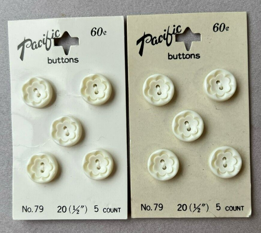 Vintage 10 WHITE Plastic BUTTONS Flat 2 holes 1/2\