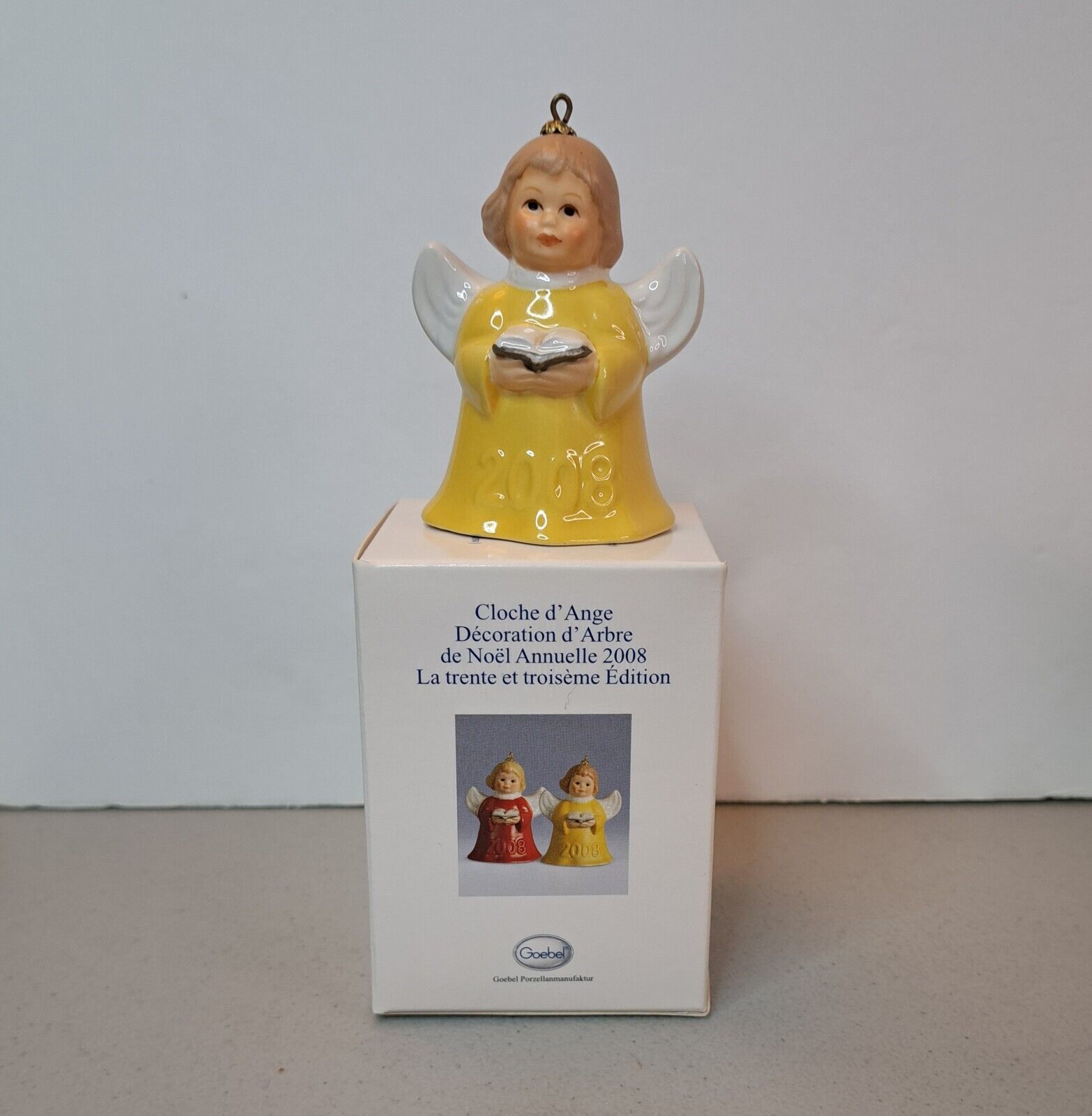 New In Box 2008 Goebel Annual Angel Bell Christmas Ornament Yellow 33rd Edition