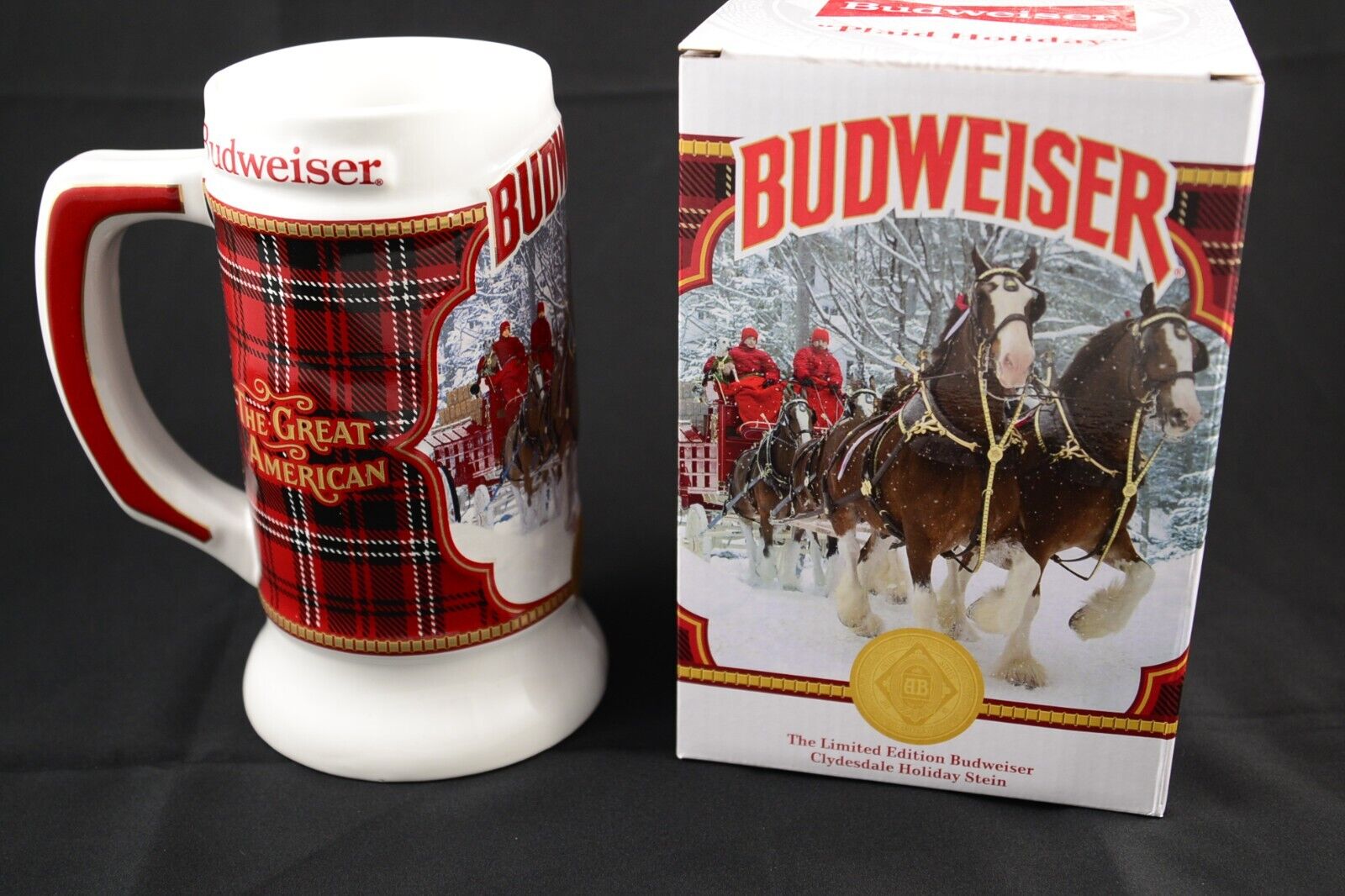 Anheuser Busch Budweiser 2021 42nd Anniversary Plaid Holiday Stein w/Box & COA
