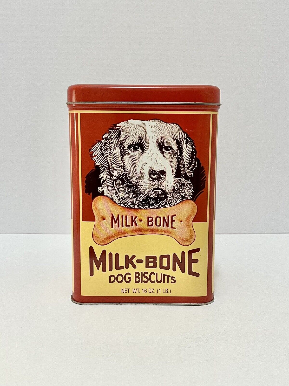Milk Bone Dog Biscuit Treat Tin Red Collector Canister 16 oz Vintage 1995