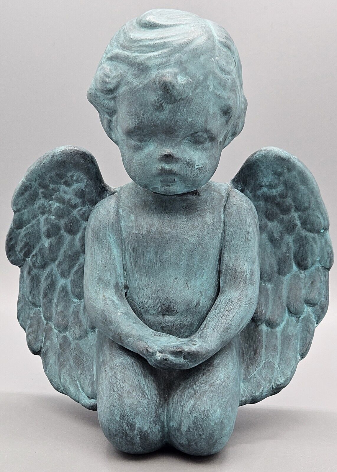 Green Kneeling Angel Baby Cherub With Detailed Wings. 6 3/4\