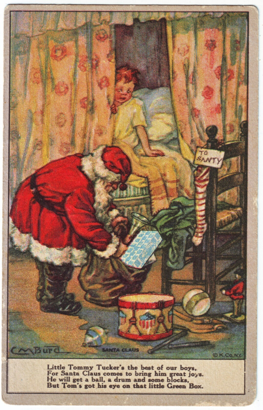 FRALINGER ADVERTISING POSTCARD SIGNED ARTIST ~ Santa Claus  by  C M BURD  