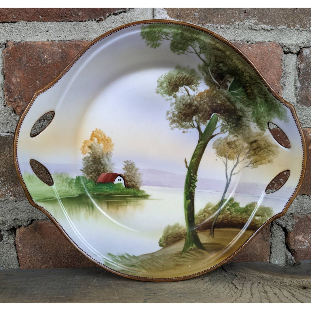 Nippon Bowl Dish Morimura Hand Painted Landscape Reticulated Porcelain Antique 