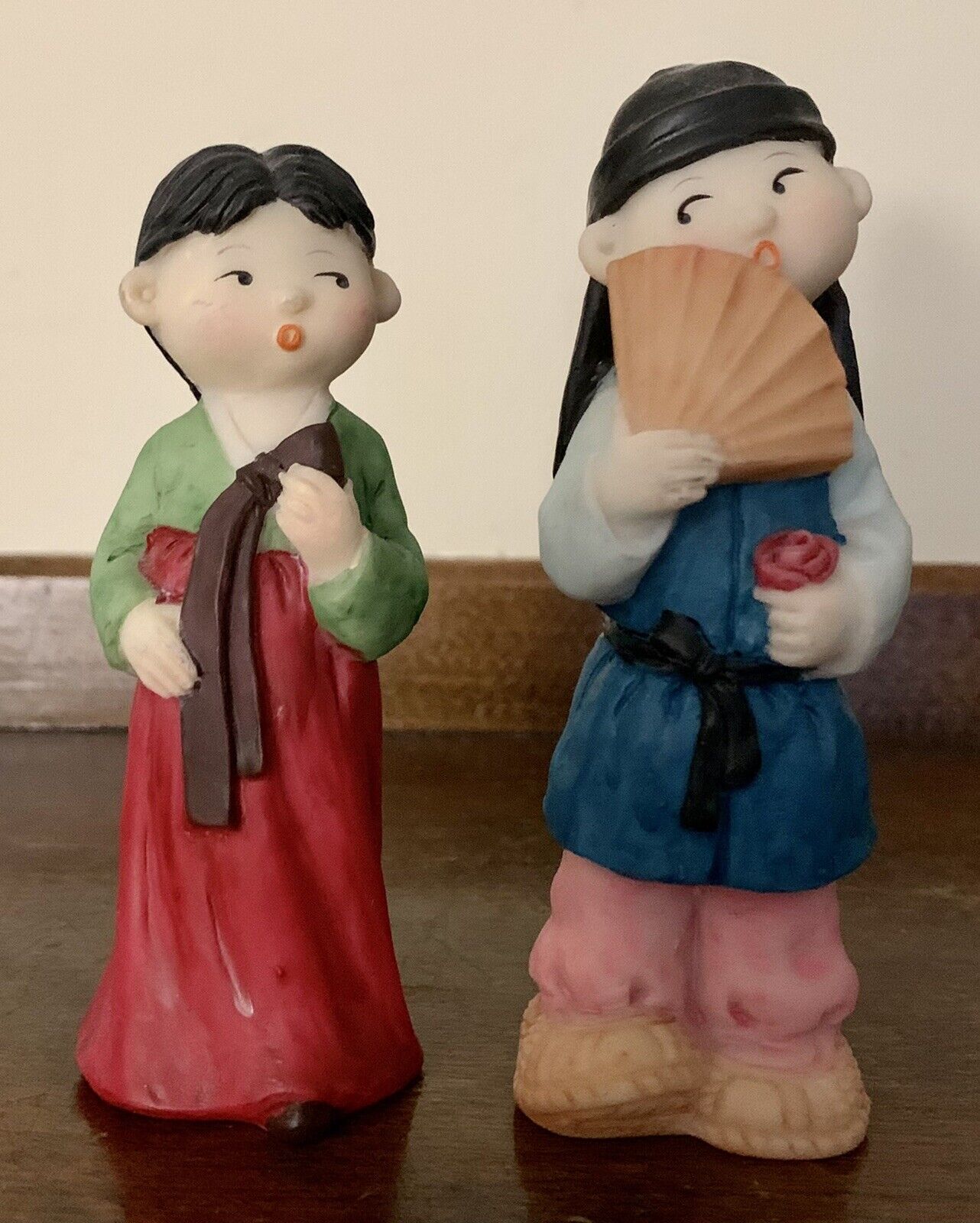 Vintage hand painted Koreart Boy and Girl Figurine Statue  4 3/4” Tall