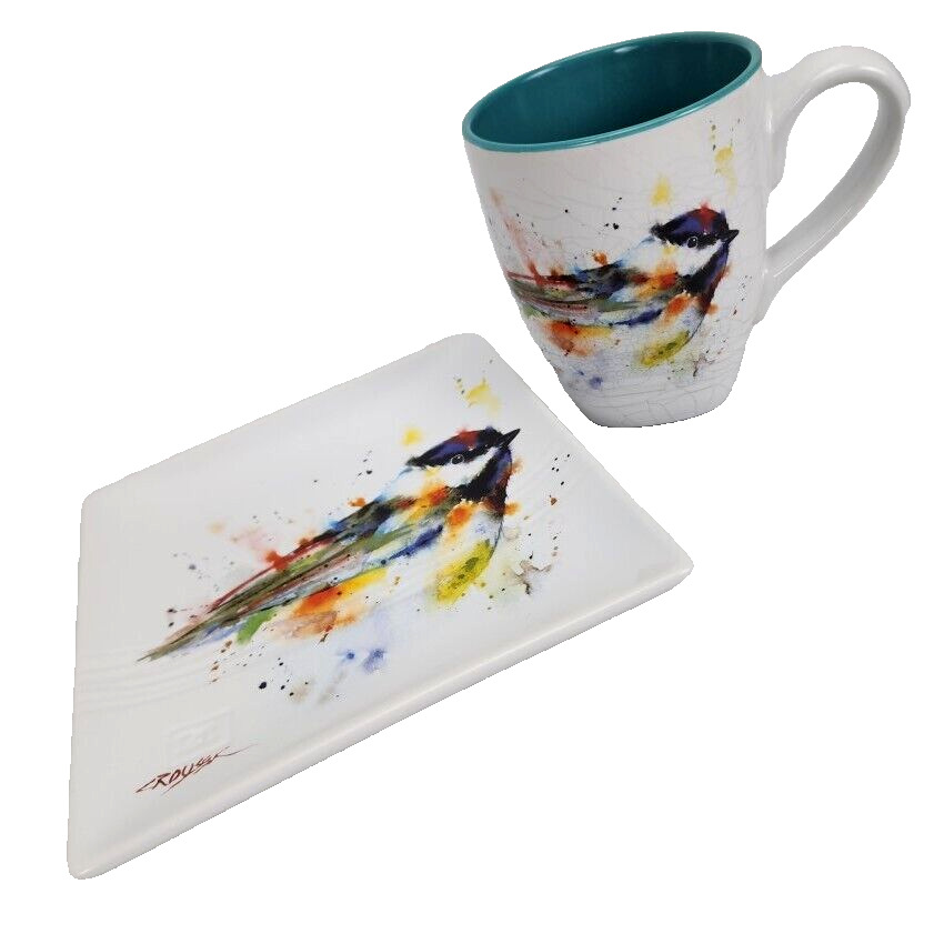 Dean Crouser Chickadee Coffee Tea Art Mug Plate Dish Watercolor Bird Teal