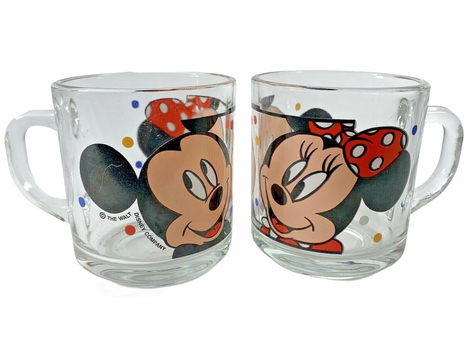 Vintage Anchor Hocking Disney Mickey Minnie Mouse Clear Glass Coffee Mug Tea Cup