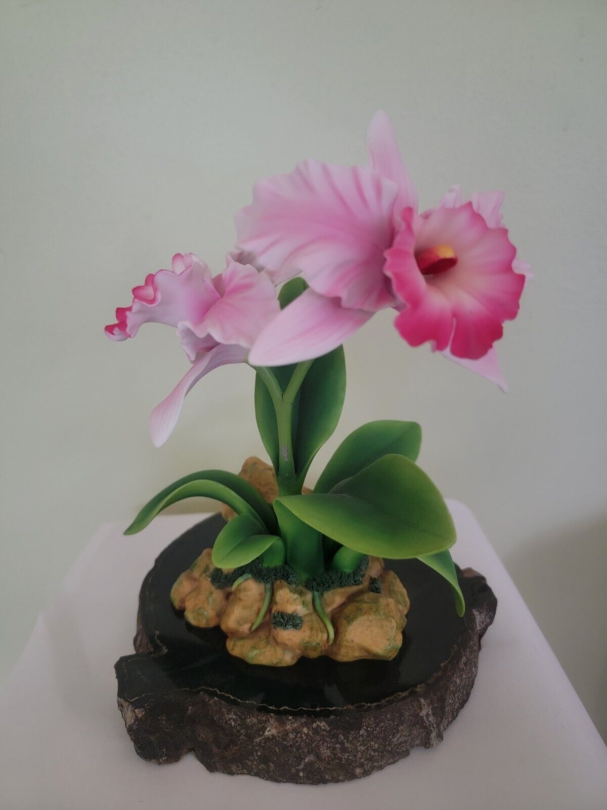 Andrea by Sadek porcelain Flower figurine, Double Pink Orchid