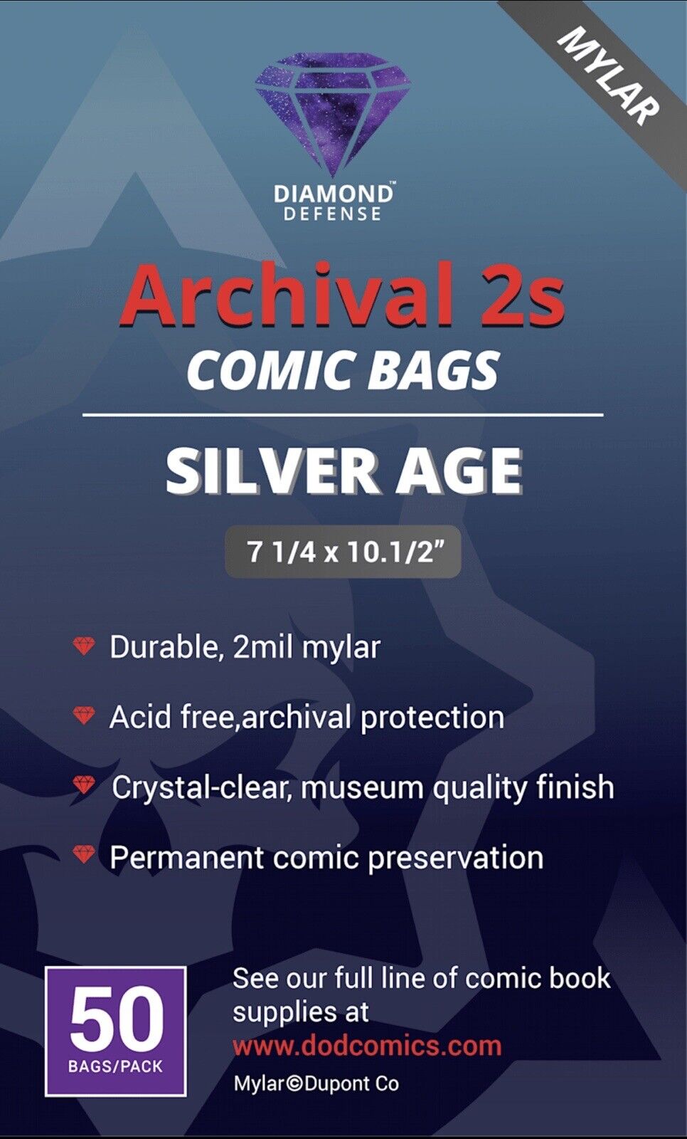 Mylar ARCHIVAL2s Comic Bags - Silver Age 50 count pack