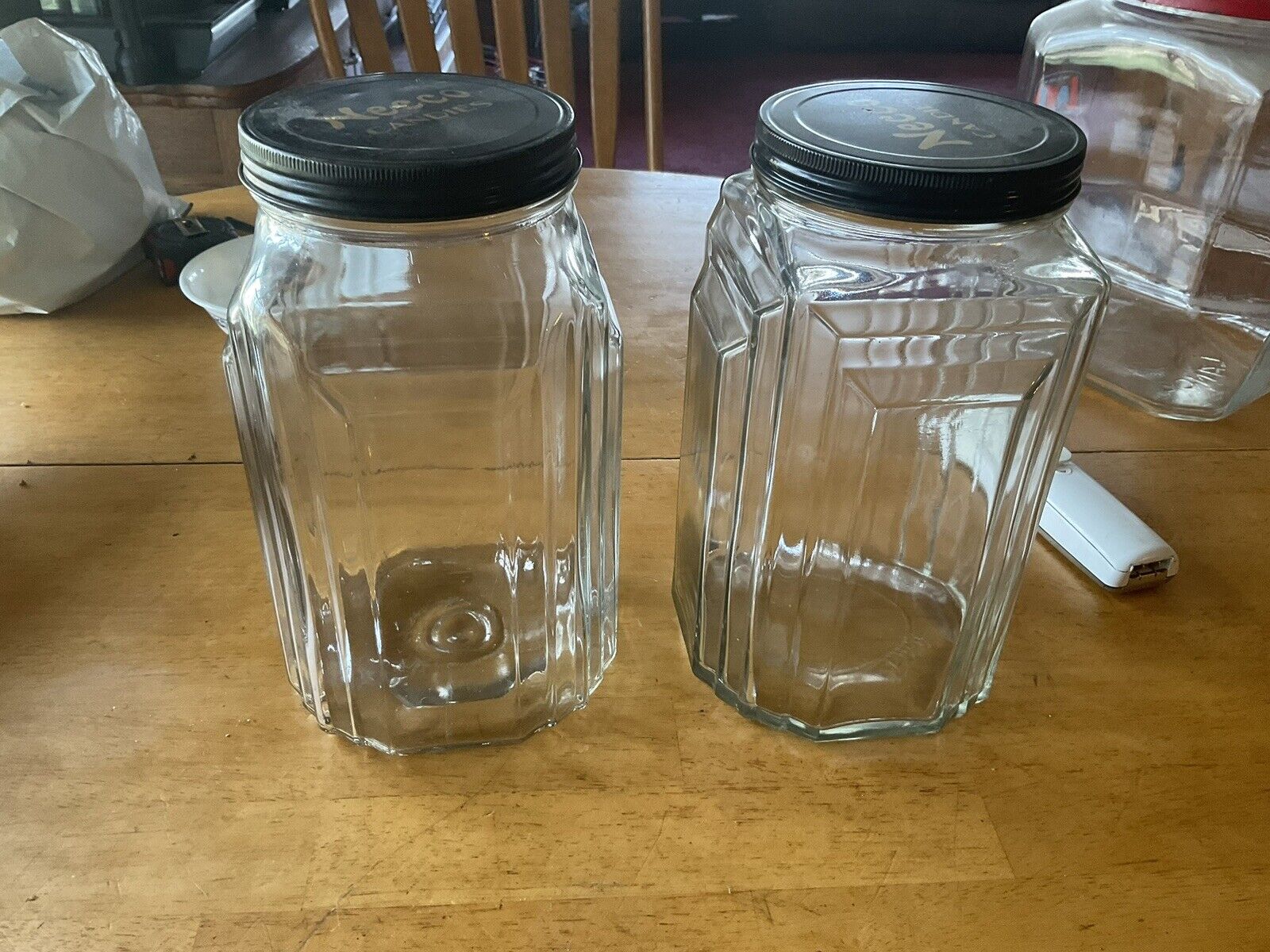 Vintage Pair Necco Candies Art Deco Glass Counter Candy Jars Excellent Condition