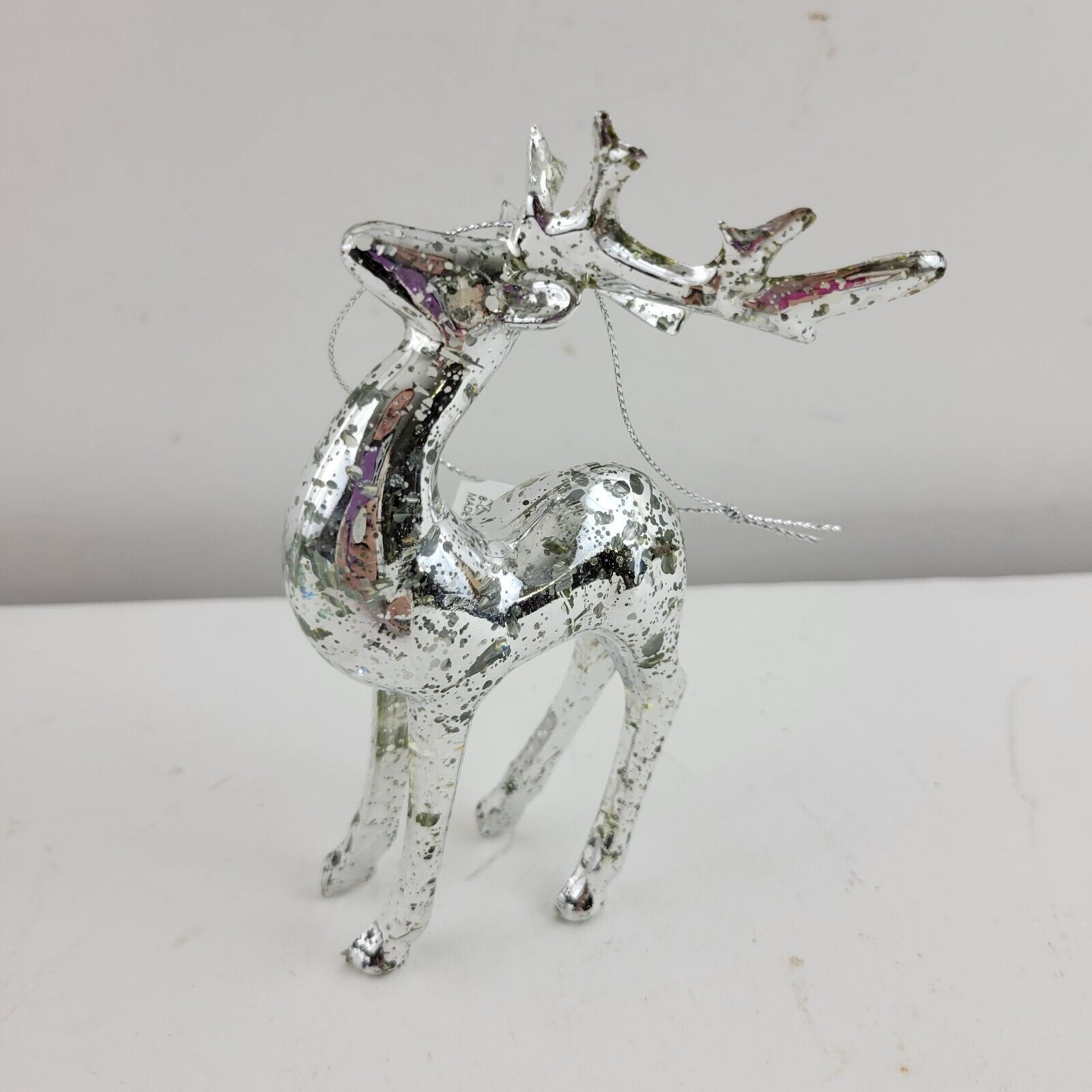 Silver Tone Reindeer Christmas Ornament Holiday 4.25 in