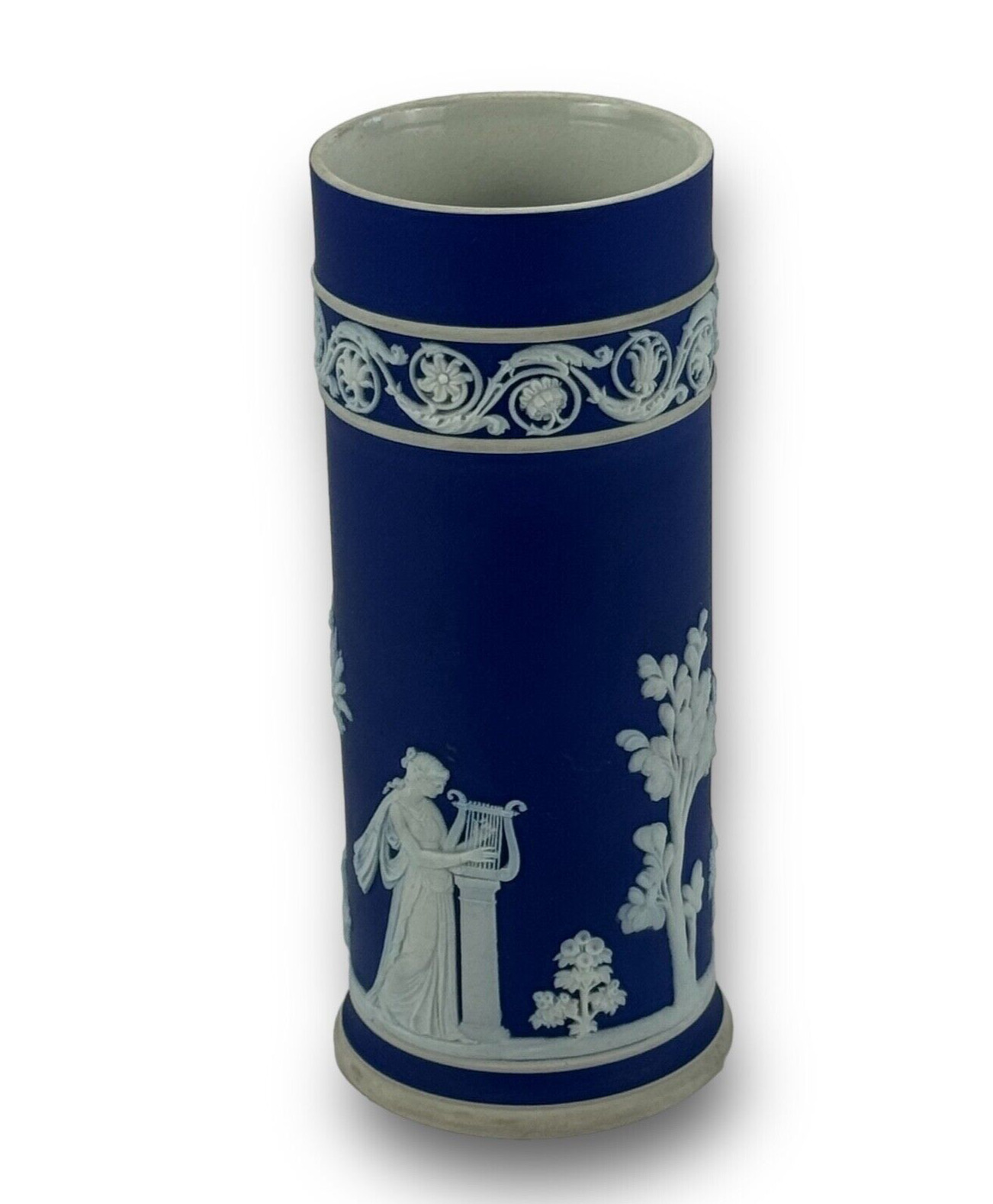 Wedgwood Dark Blue Jasperware Cylinder Spill Vase Made in England