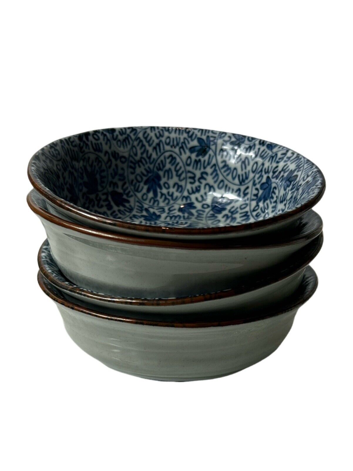 ASIAN Japanese Porcelain Blue Vine Rice/ Sauce Soup Bowls 5.5” Lot Set Of 4
