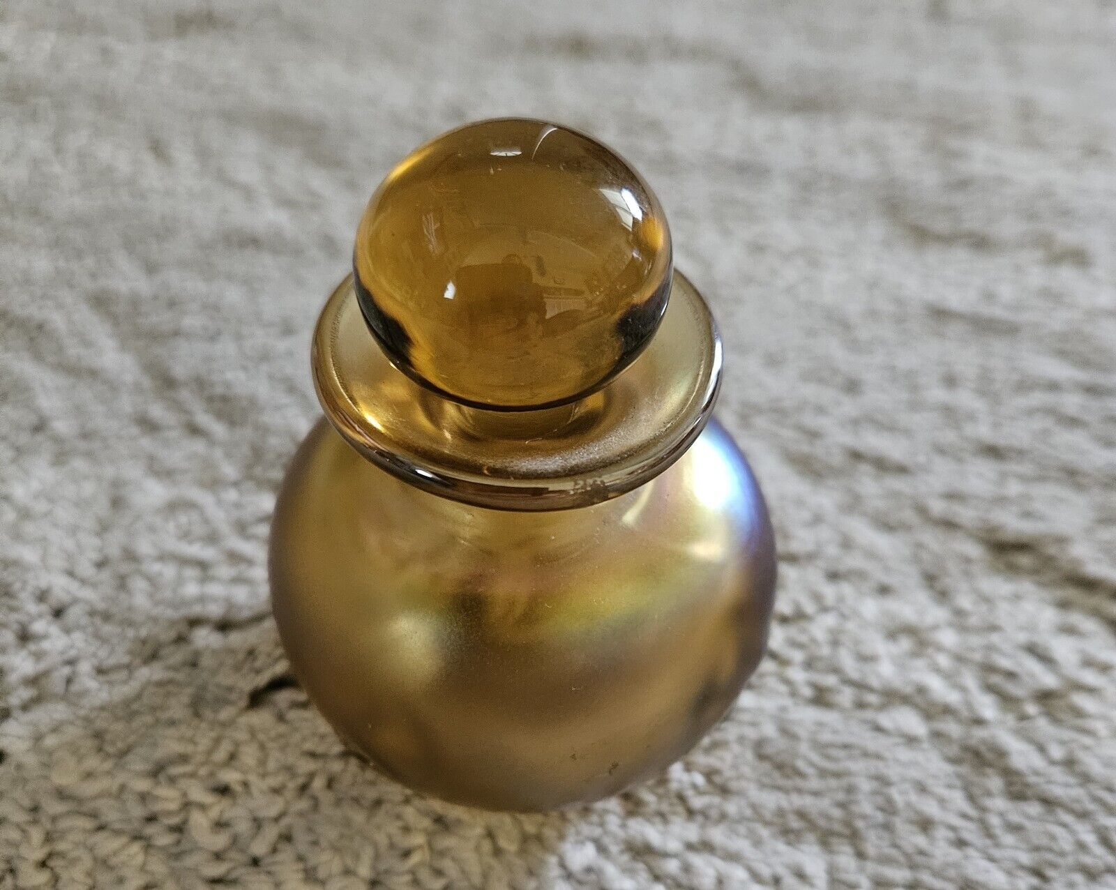 Hand Blown Tiffany Favrile Style Studio Glass Perfume Bottle Stopper Irridescent