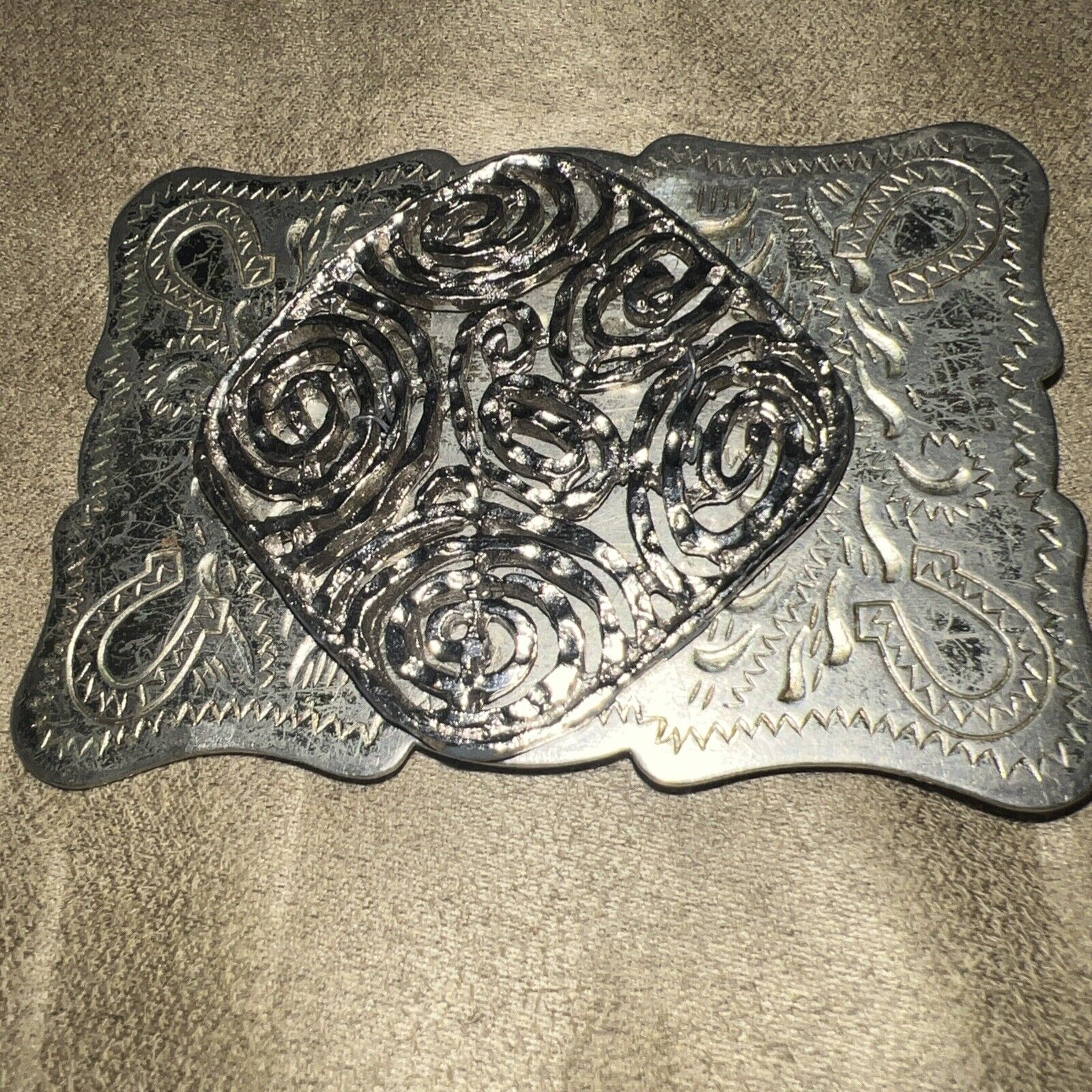 Vintage Western Nickel Silver Belt Buckle Horseshoe Cool