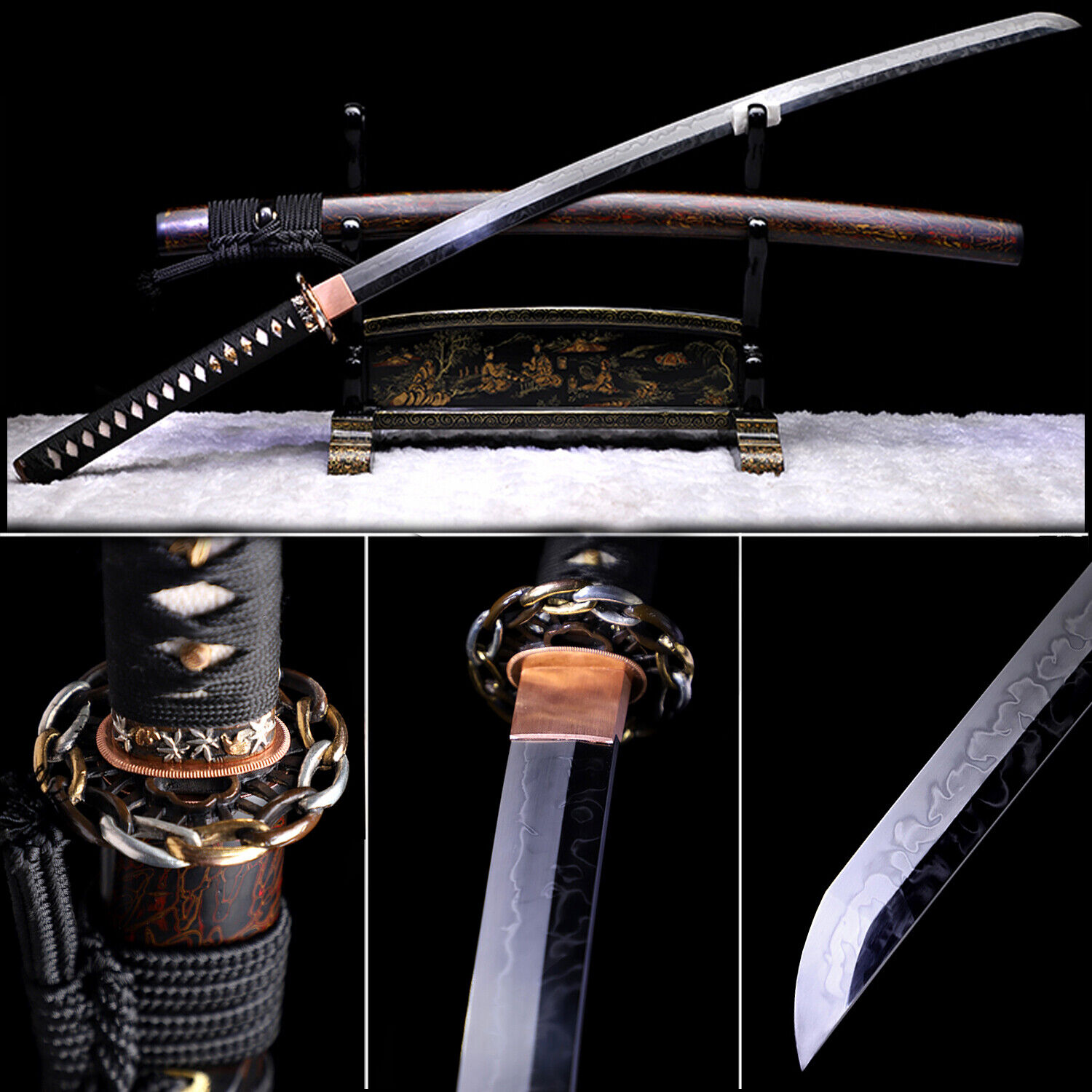 Katana Clay Tempered L6 Steel Hitatsura Hamon (皆烧) Blade Full Tang Samurai Sword