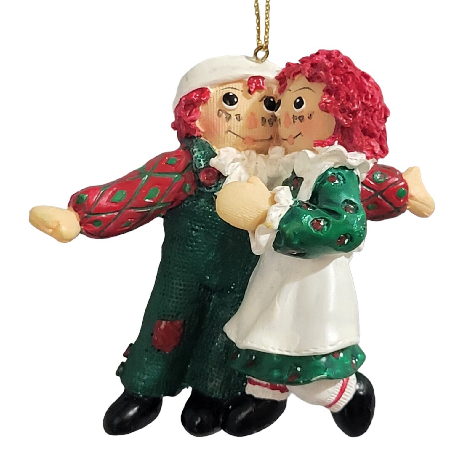 Vintage 1998 Dancing Raggedy Ann and Andy Christmas Ornament Resin 3\