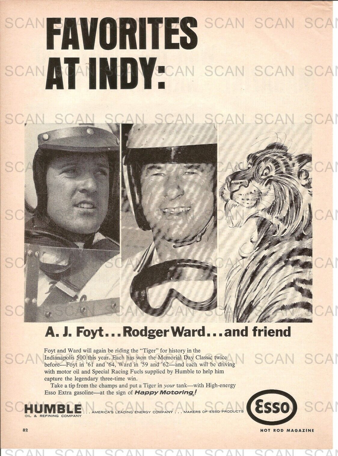 1965 Esso Gasoline Vintage Magazine Ad Humble Oil Co.  Indianapolis 500  AJ Foyt