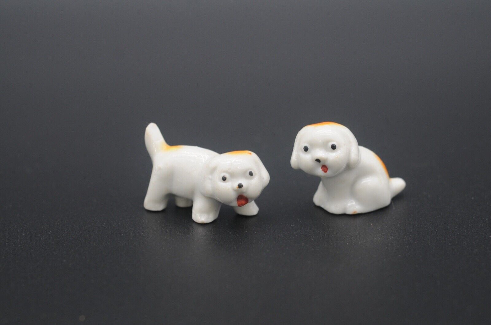 Vntg Pair Porcelain French Bulldog Figurines French Bully Kewpie Porcelain Dogs