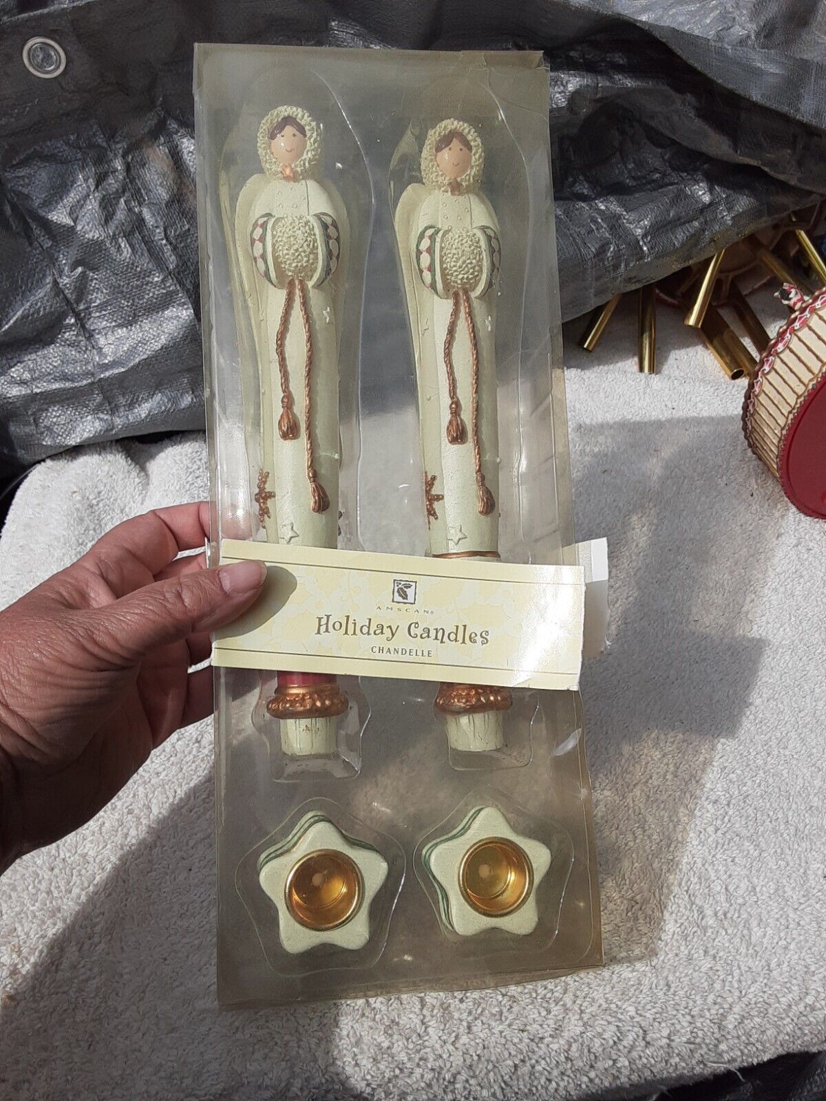 Vintage Amscan Winter Angel Taper Candles & Star Holder Set Stunning Collectible