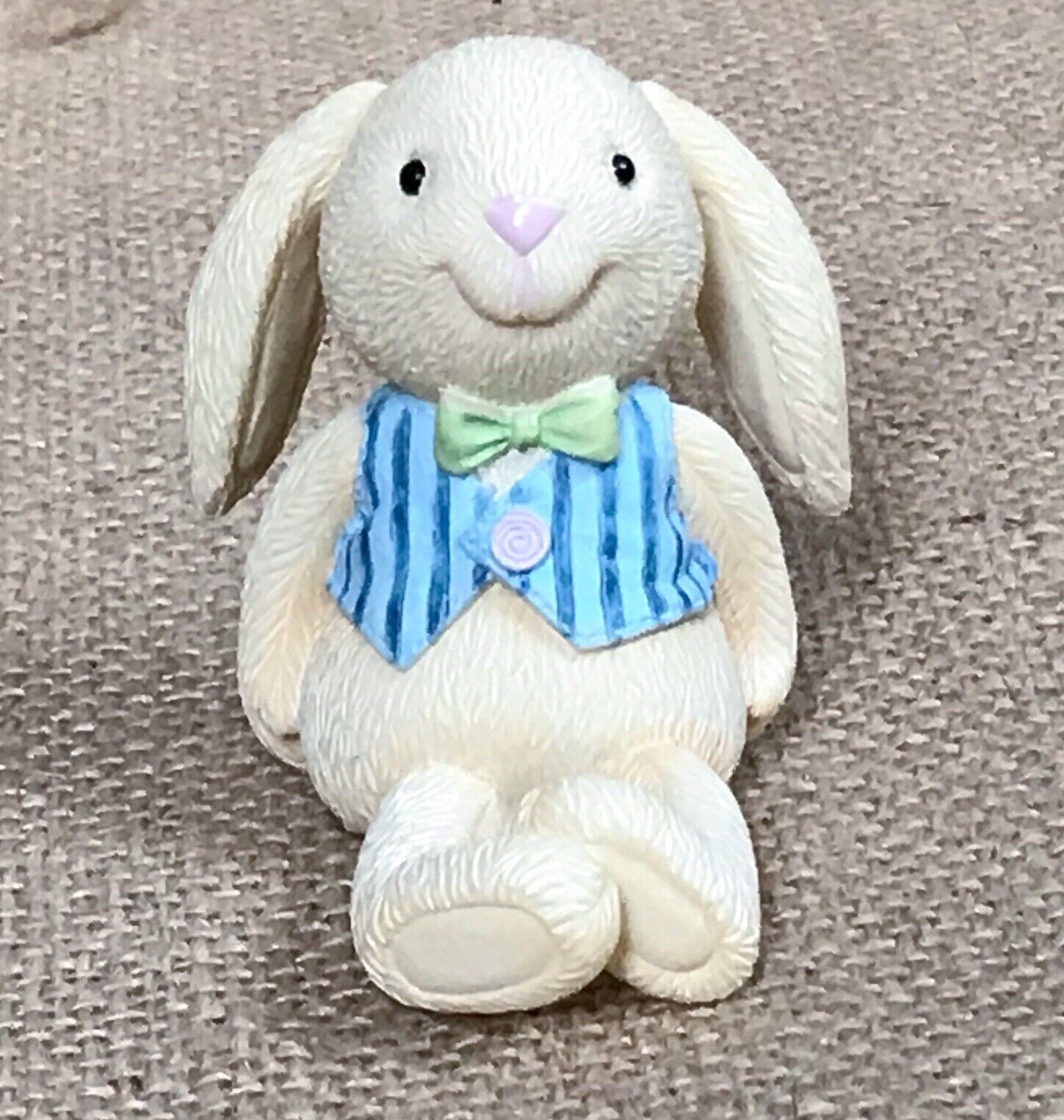 1 3/4 Inch Resin Sitting Lop Eared Bunny Rabbit In Vest Figurine Easter Kitsch