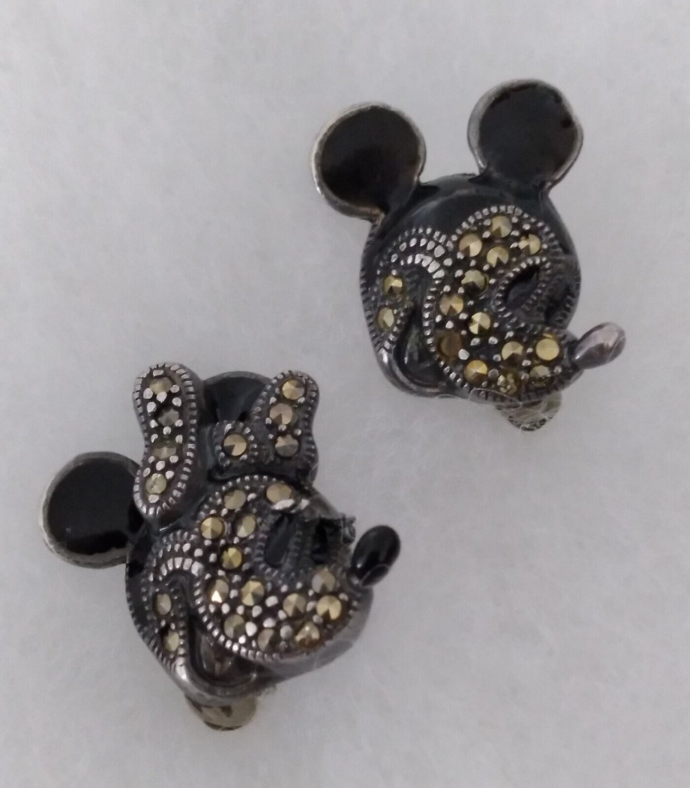 Walt Disney Mickey & Minnie Judith Jack Sterling 925 Silver Marcasite Lapel Pins