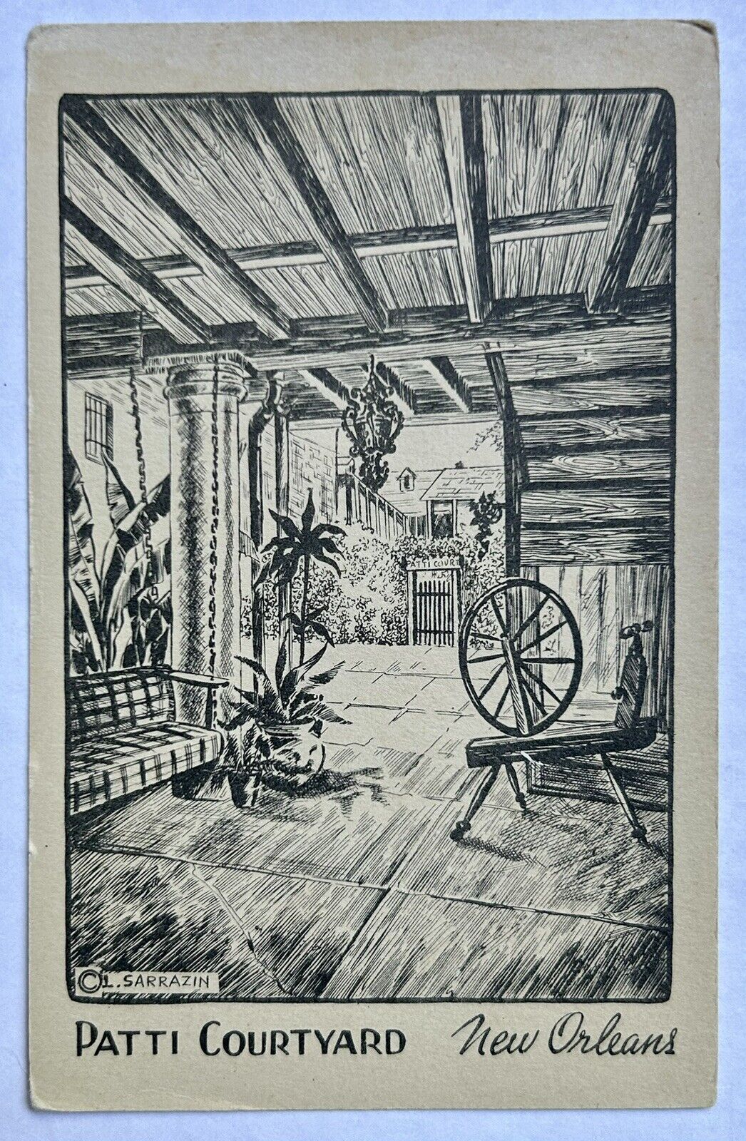 ADELINA PATTI HOUSE. Courtyard. New Ireland Louisiana LA Vintage Postcard