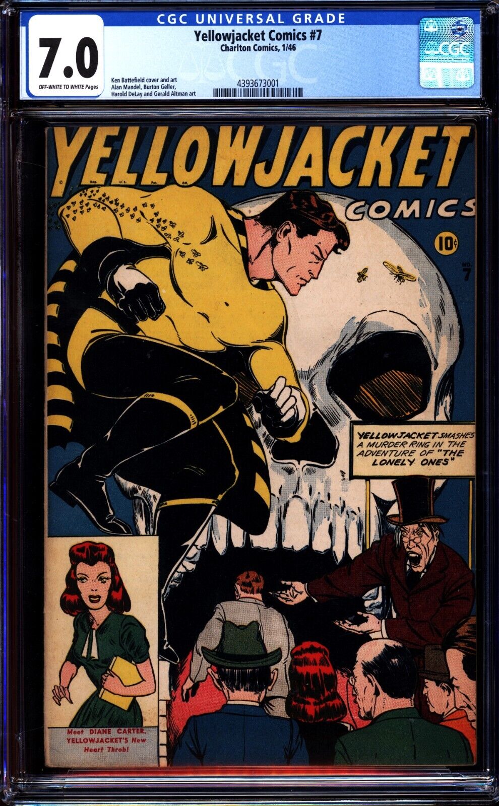Yellowjacket Comics 7 CGC 7.0 Classic Skull cover 1946 PCH OW/W pages Charlton