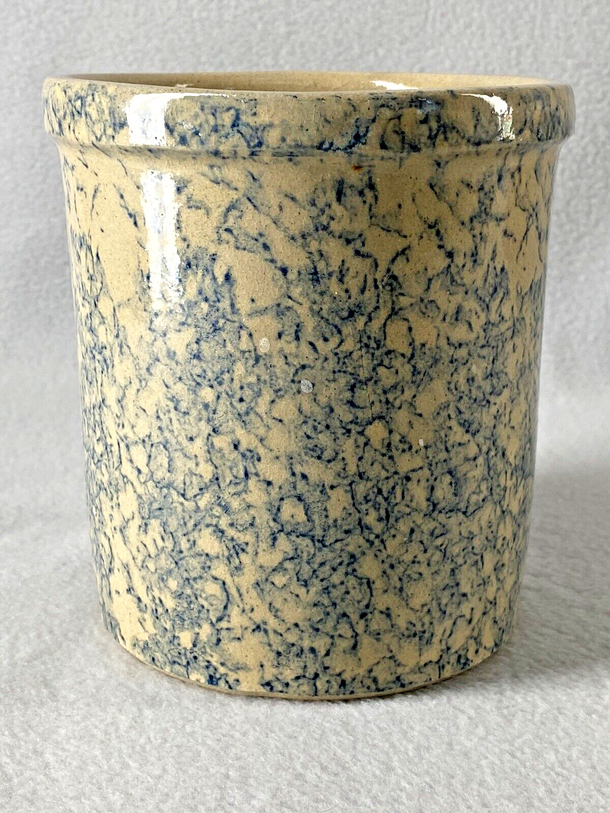 Robinson Ransbottom Pottery 1 qt High Jar Crock Roseville Ohio Blue Spongeware 