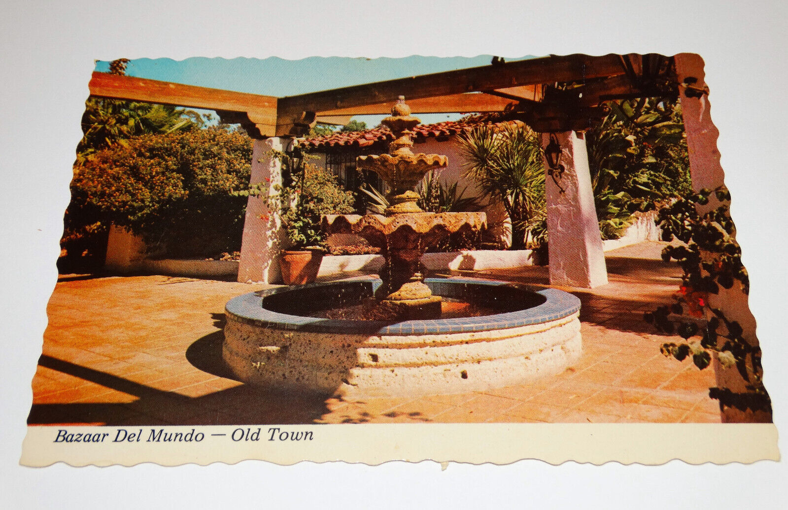 San Diego CA Postcard California Bazaar Del Mundo Fountain
