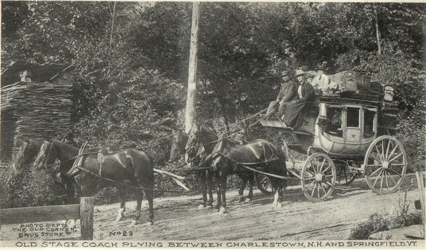 c1905 Old Stage Coach Plying Between Charlestown NH Springfield VT Postcard