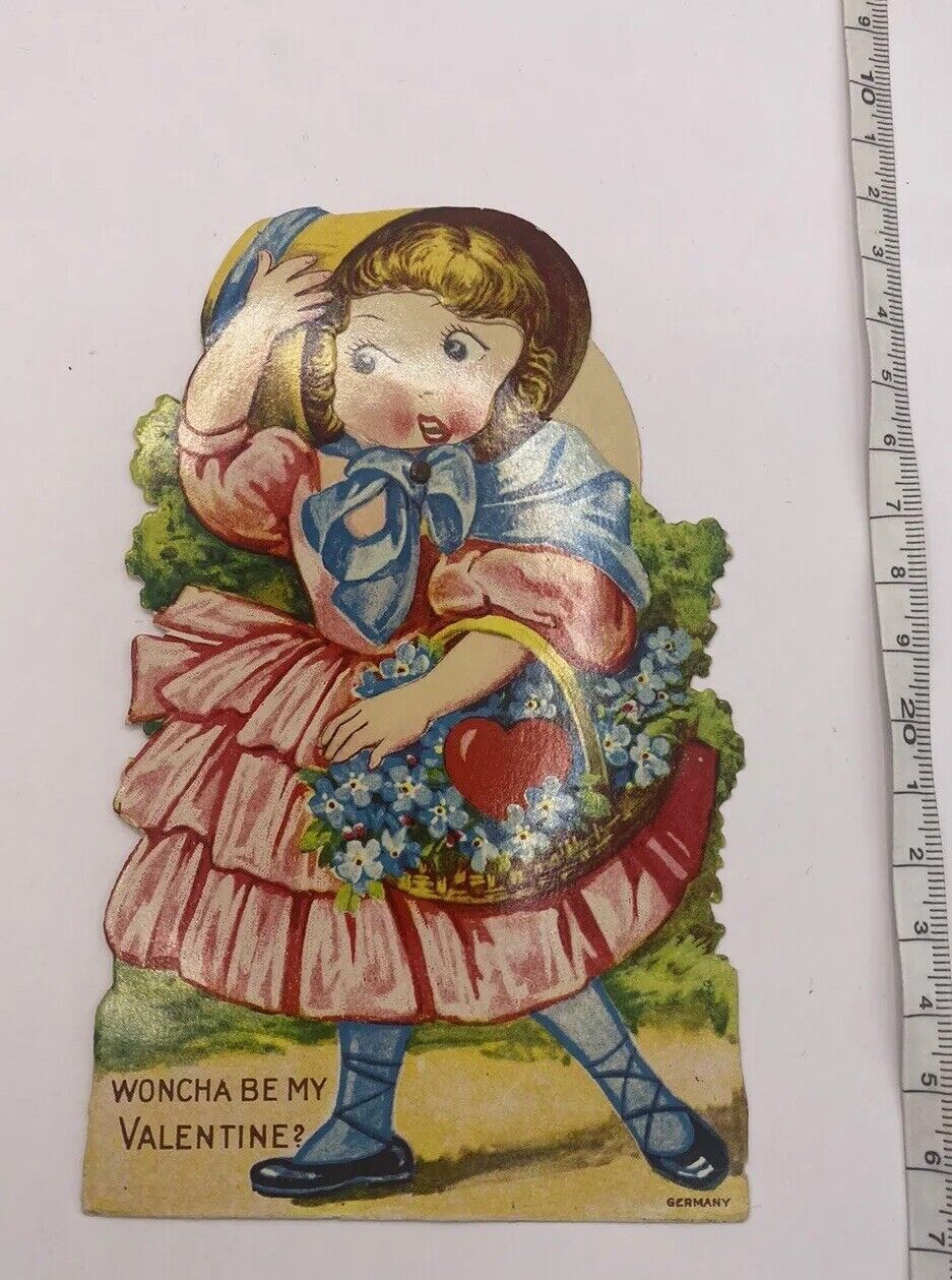 Antique Valentine German Mechanical Spinning Face Girl 3 Expression Card