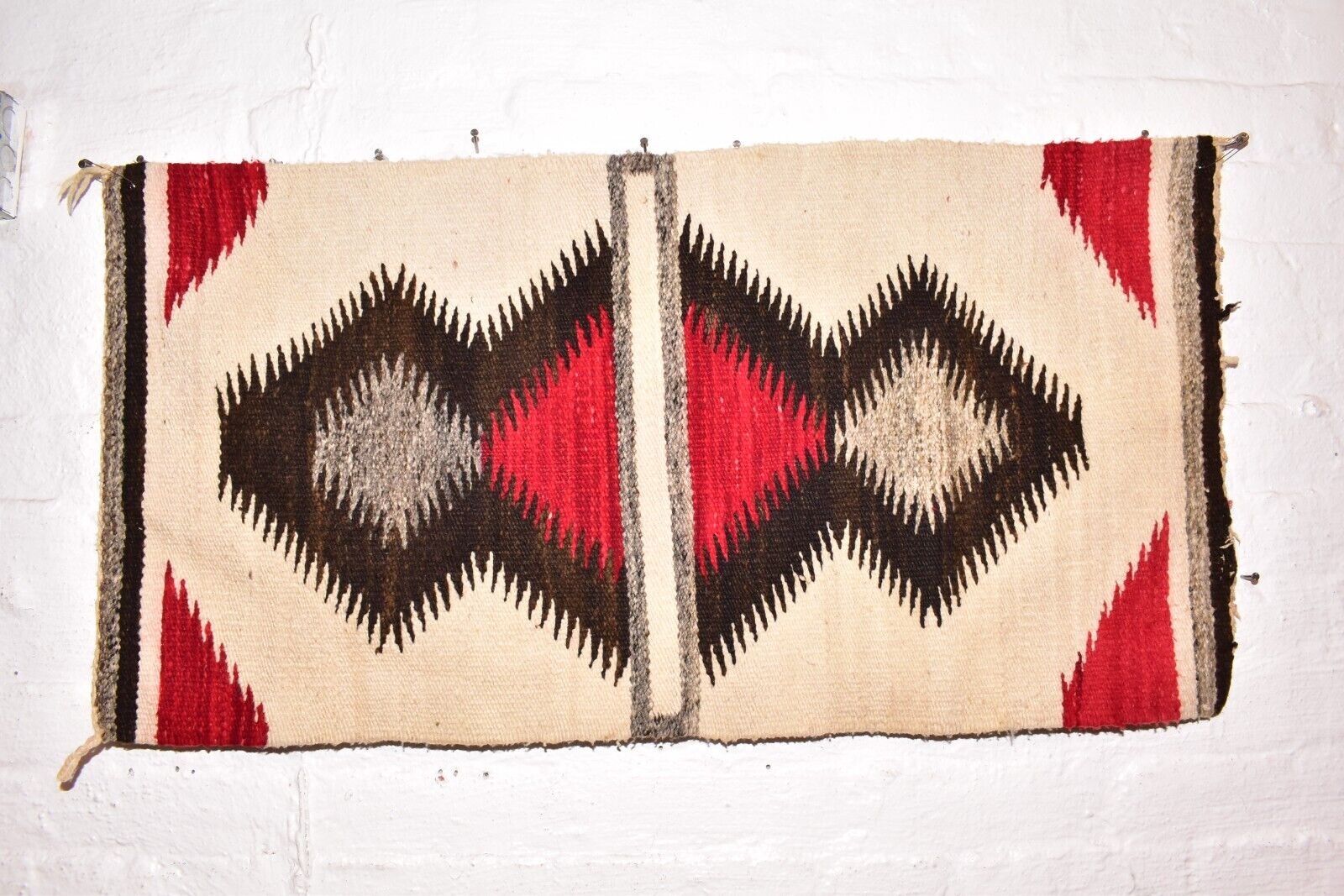 Antique Navajo Rug Native American Indian Eye Dazzler 37x19 Textile Weaving VTG.