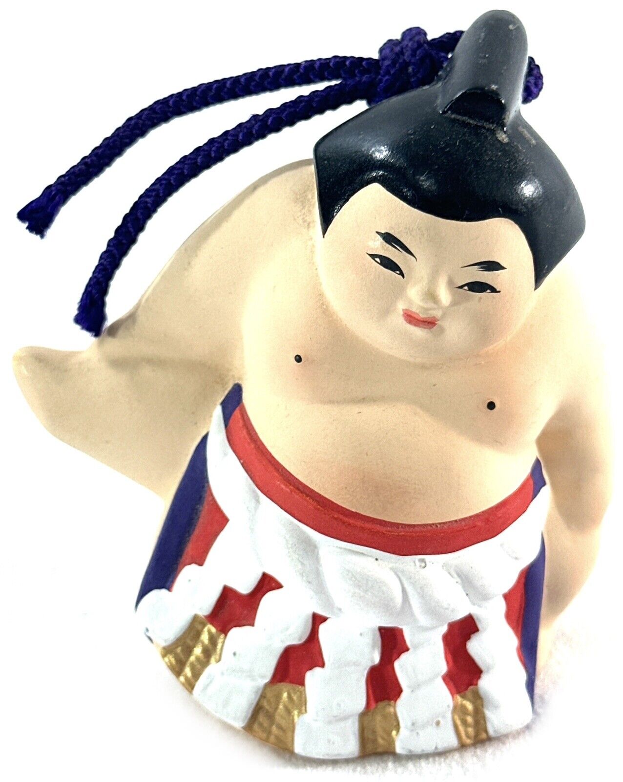 Japanese Clay Dorei Bell Ornament Sumo Wrestler Man 3” x 3\