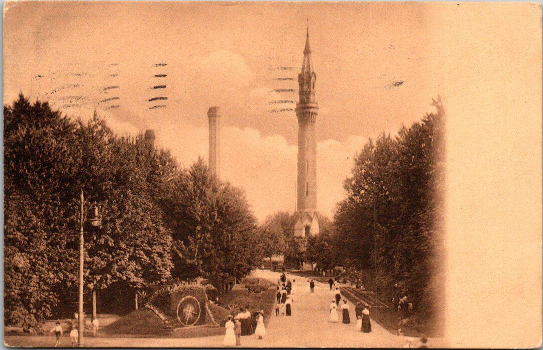 Detroit Michigan Historic Drinking Water Tower Park Sepia 1907 German Postcard