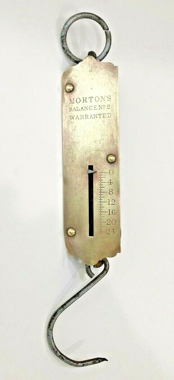 Vintage MORTON'S BALANCE NO. 2 Brass/Cast Hanging Fish Scale - To 24 lbs.