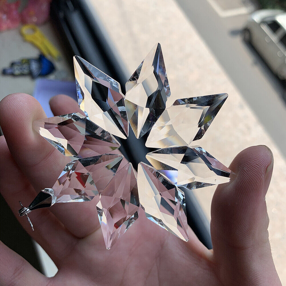 Suncatcher Fengshui Faceted Prism Clear Snowflake Car Hanging Chandelier Pendant