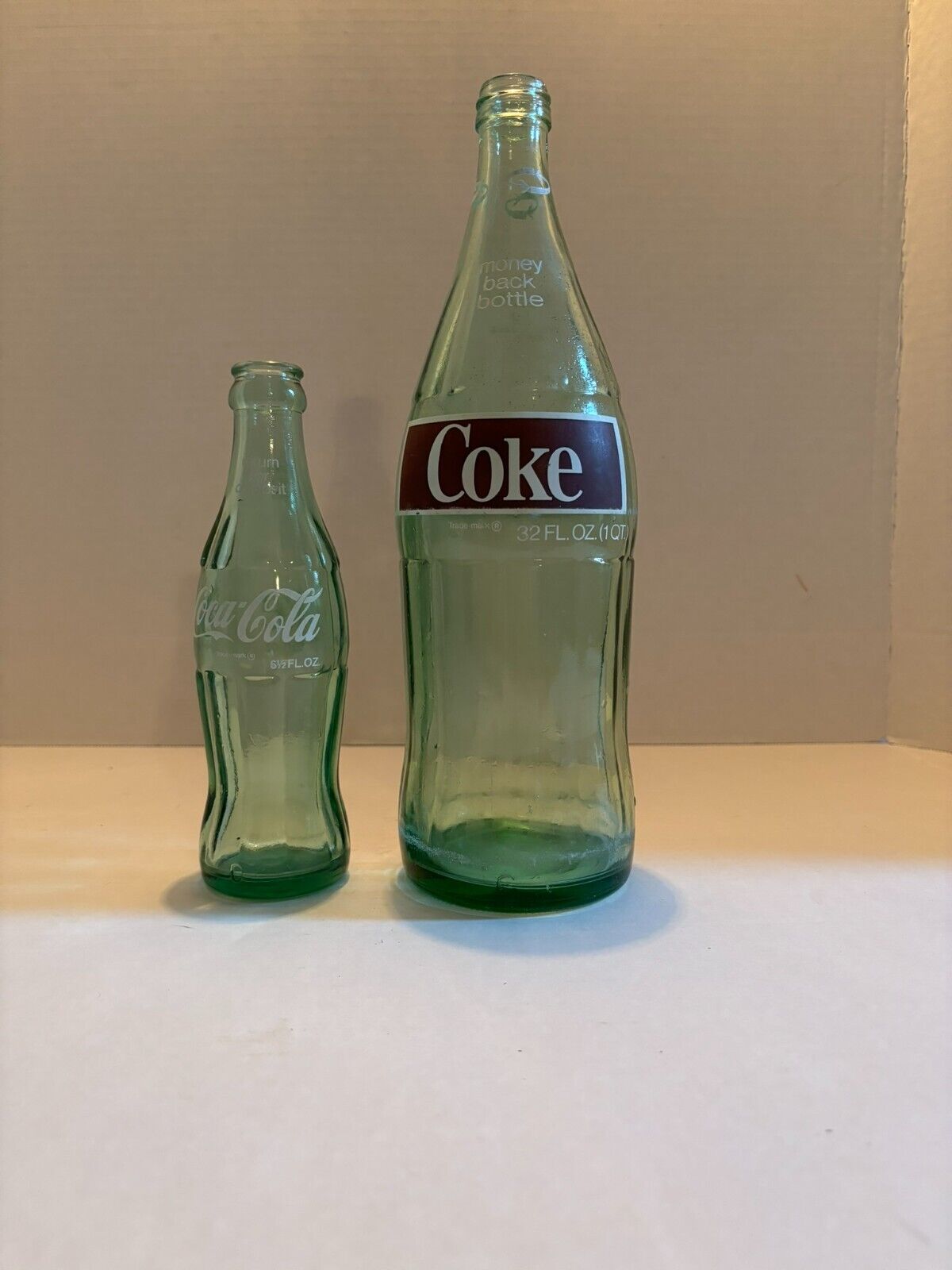 Vintage Lot of 2 Coke Bottles with One a Rare Quart Size