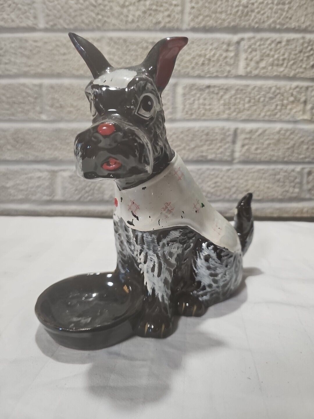 Vintage Black/ White Scotty Dog Ceramic Planter, Trinket Dish Pandora Japan