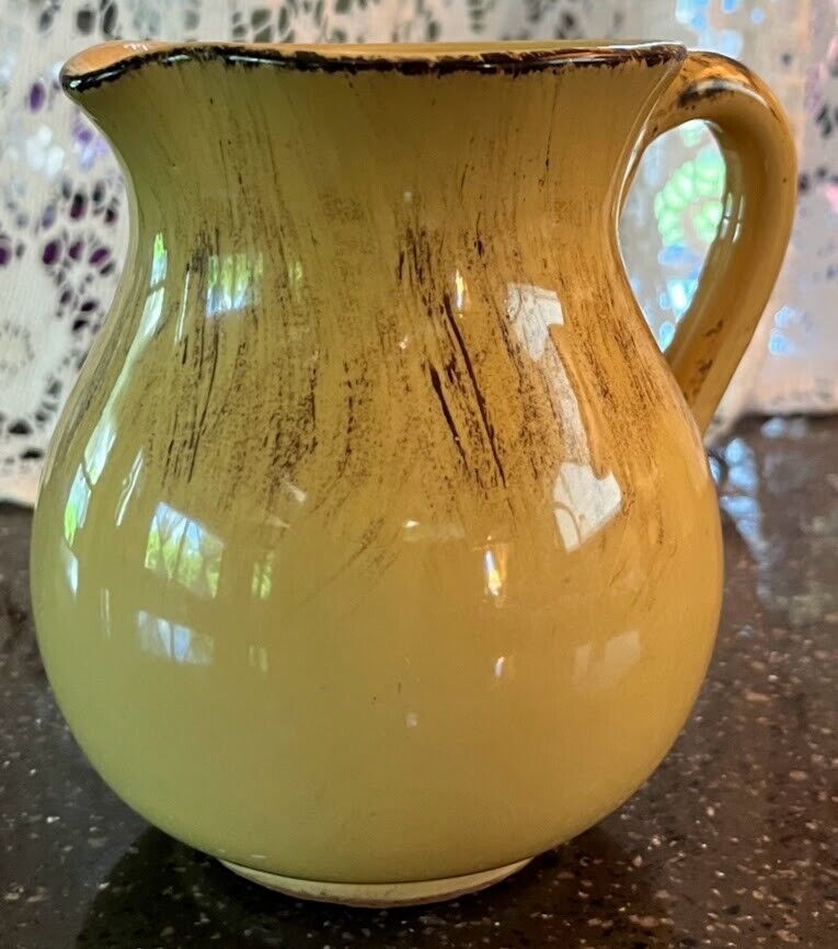 pottery Yellow pitcher vtg stoneware made in Italy 7\