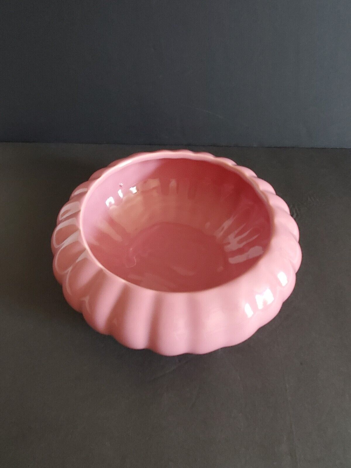 Vintage Haegar Pink Glossy Ceramic Shallow Ribbed Bowl Planter