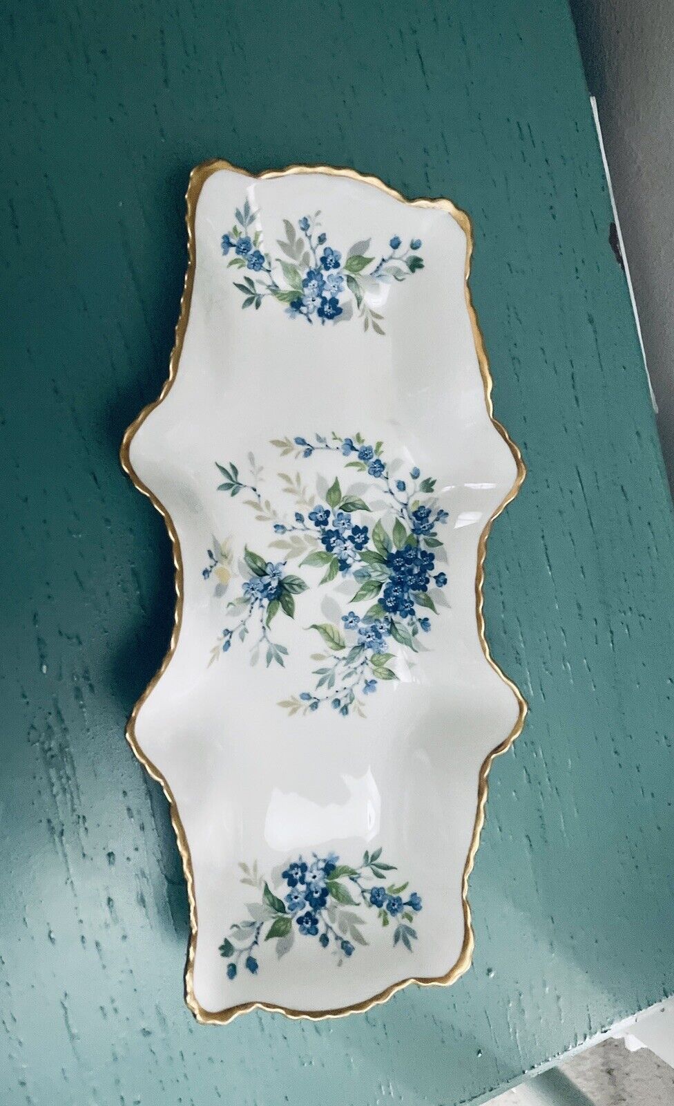 Vintage Antique? Hand Made Limoges France Dish Tray Blue Flower Porcelain Gilded