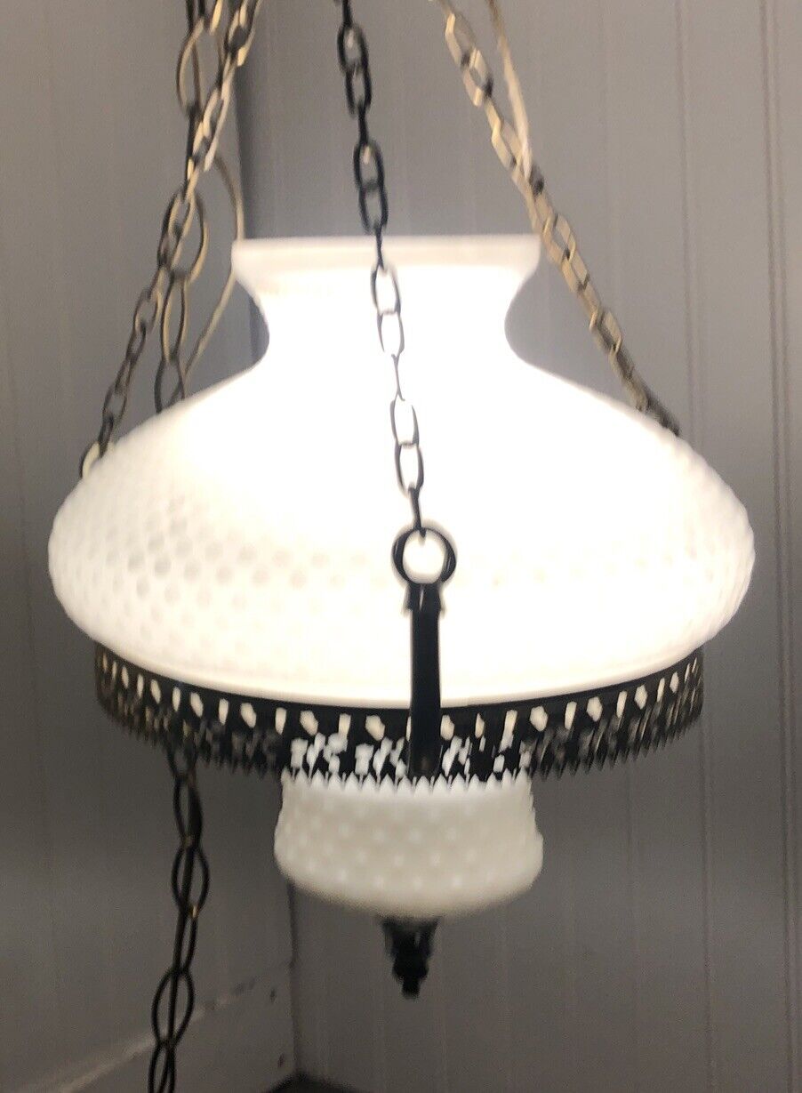 Vintage Swag Hanging Lamp Milk Glass Globe Lighting Light Unique Style Brass