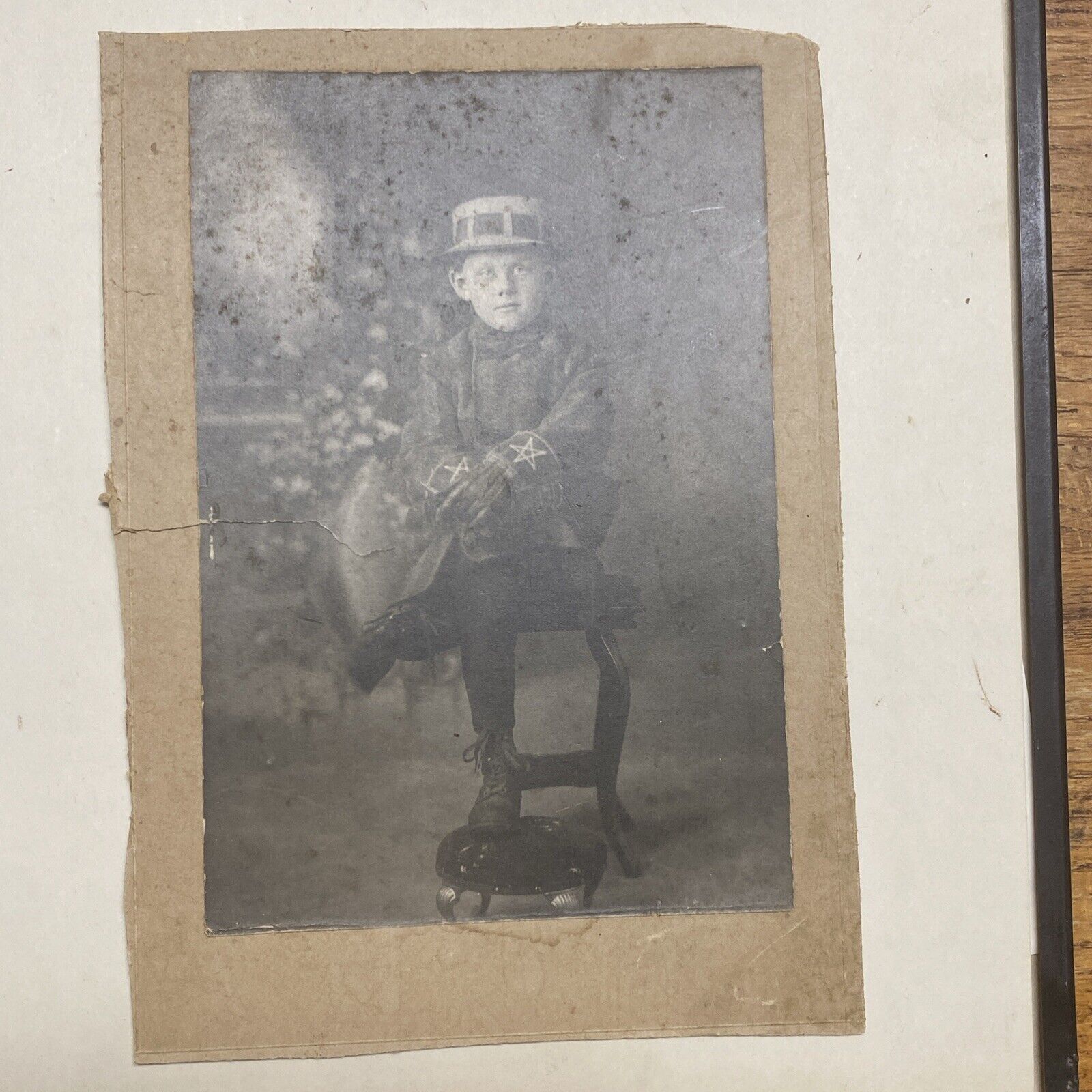 Rare Vintage Photo Young Magician Apprentice Pentagram Original Card Photograph