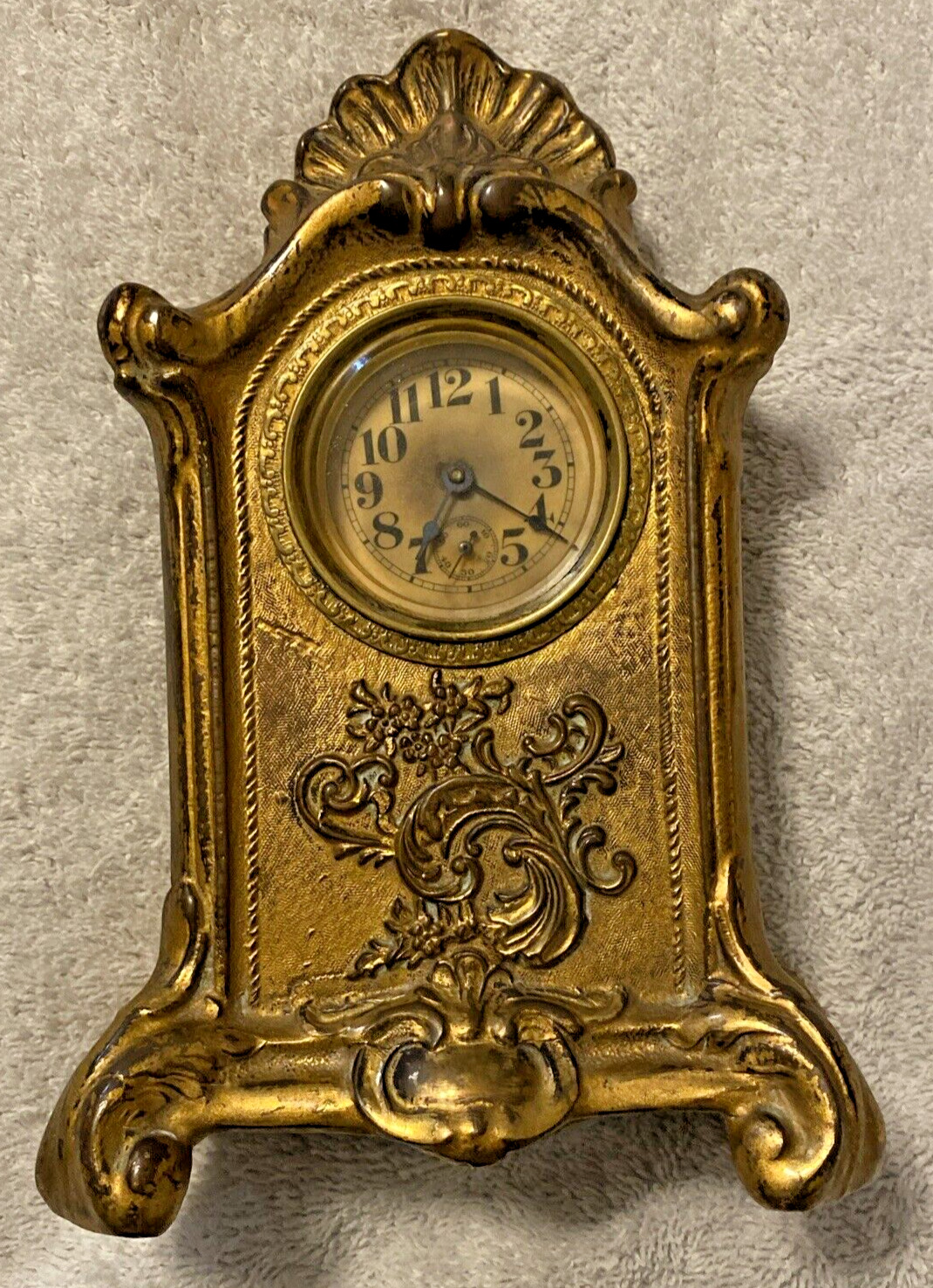 1880 Antique Gold Gilt Art Nouveau Style Mantle Clock - For Repair